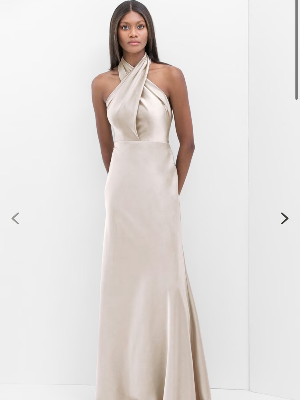 Watters Satin Halter Gown in Champagne